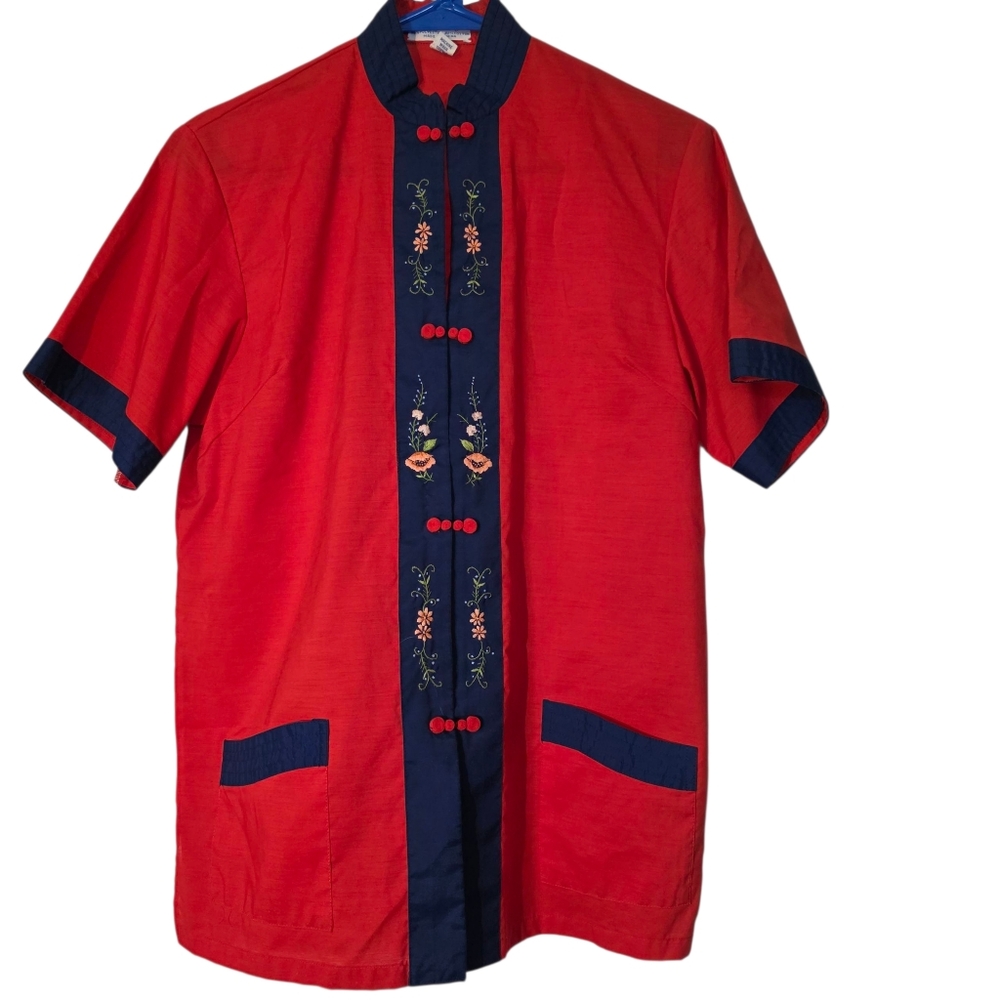 Vintage Custom Embroidered Short Sleeve Jacket Pajama Shirt From China EUC S